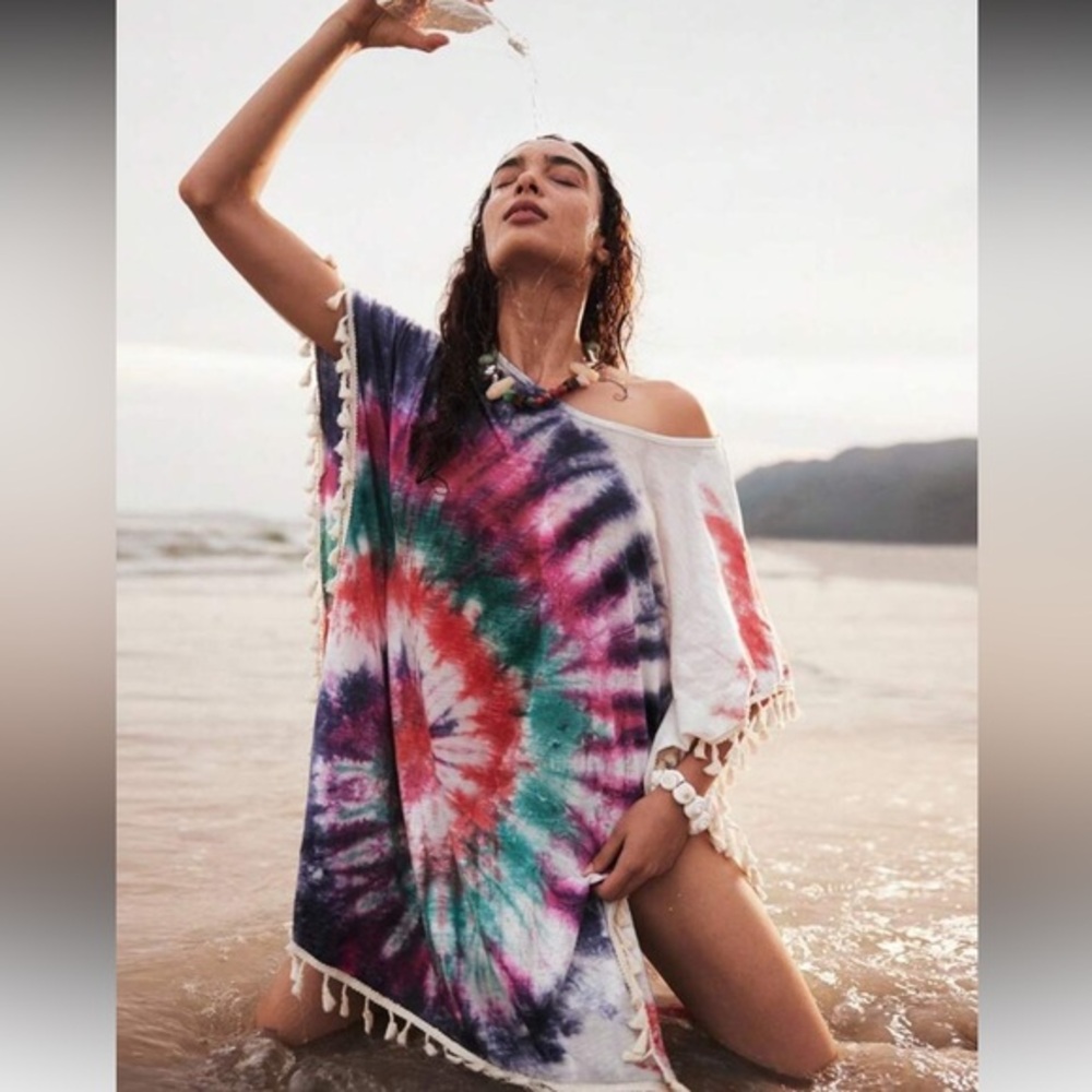 NEW Tie-Dye Beach Cover-Up with Fringe Size S
